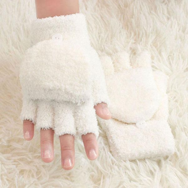 five fingers gloves coral fleece knitted fingerless flip winter warm flexible touchscreen men women exposed finger mittens, Blue;gray